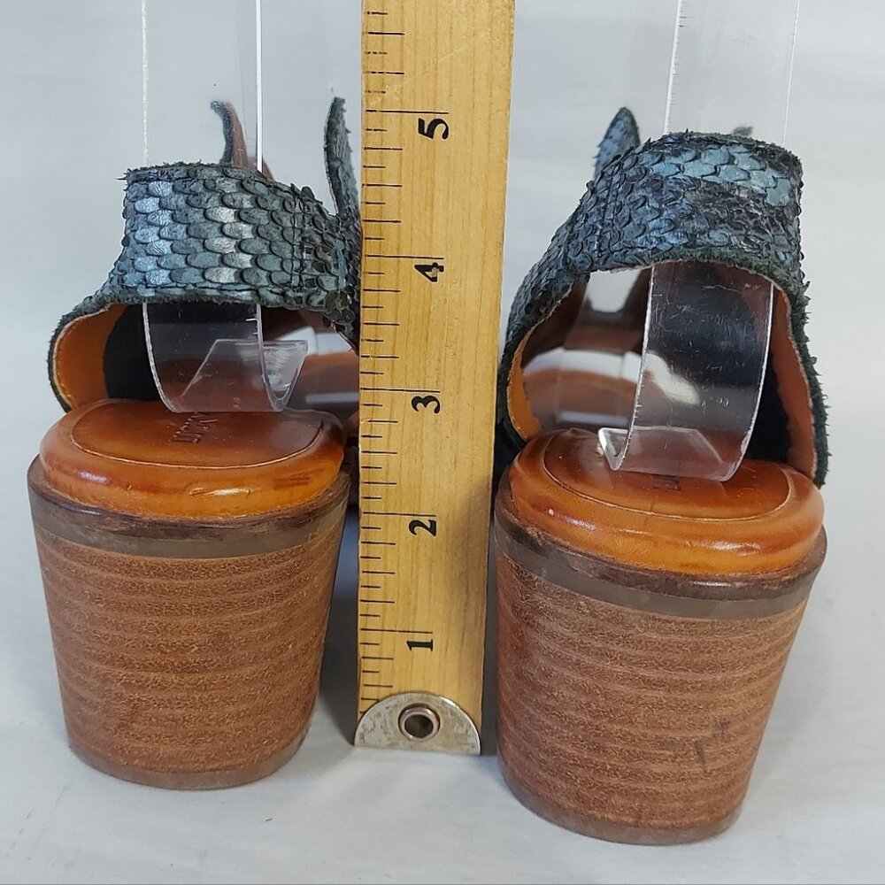 Lucky Brand Peep Toe Stacked Block Heel Rhazy Slingback Sandals 5.5 M Snakeskin - Picture 9 of 11
